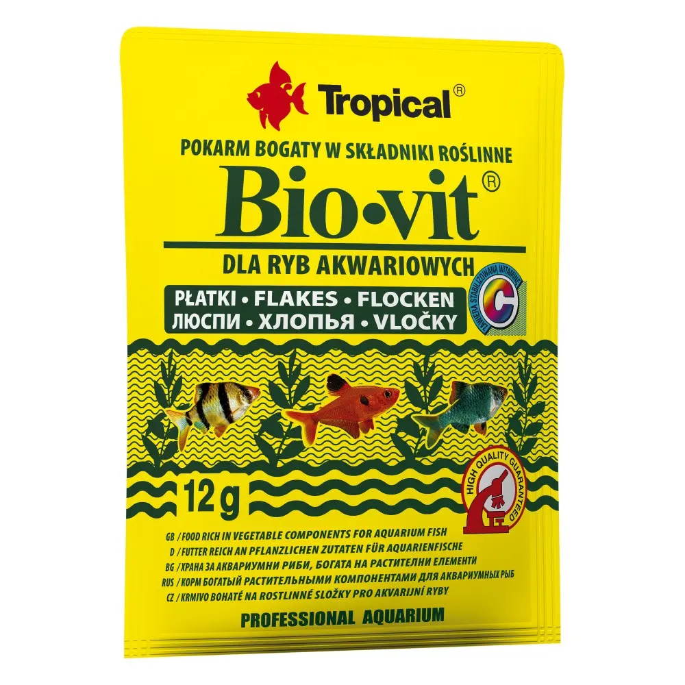 Корм Tropical Bio-Vit для травоїдних акваріумних риб пластівці 12 г