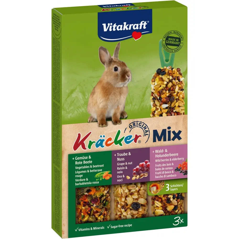 Ласощі Vitakraft Kracker Original Trio-Mix крекер для декоративних гризунів і кроликів з овочами і горіхами та лісовими ягодами 3 шт/уп