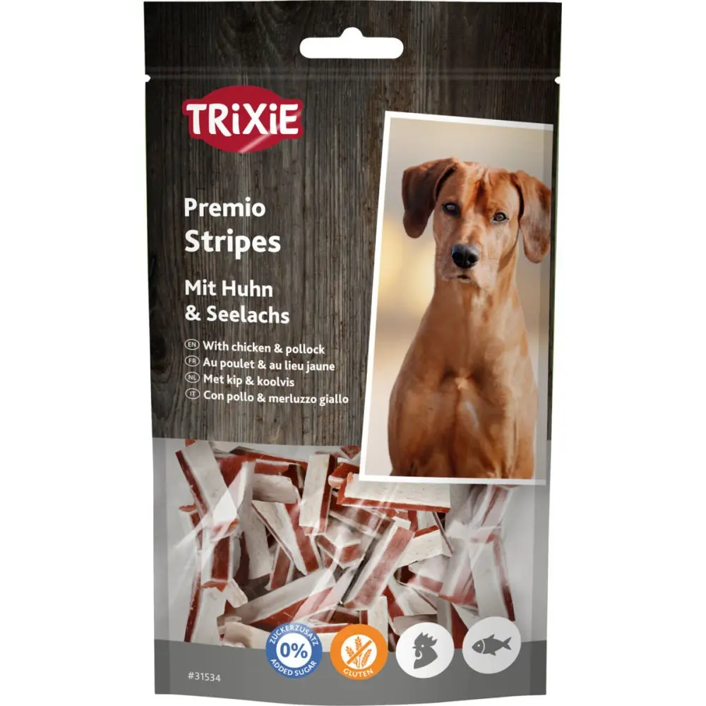 Ласощі Trixie Premio Stripes with Chicken & Pollock для собак палички з куркою та мінтаєм 75 г