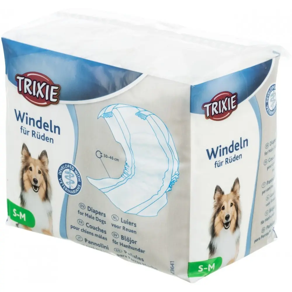 Підгузки Trixie для кобелів поліестер розмір S-M 30-46 см 12 шт