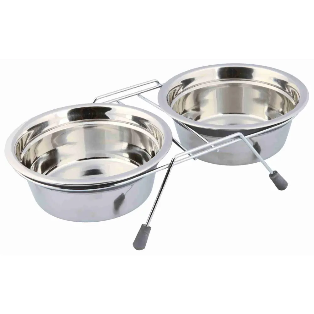 Миски Trixie для собак Eat on Feet подвійні металеві на нековзаючій підставці 2x900 мл/16 см