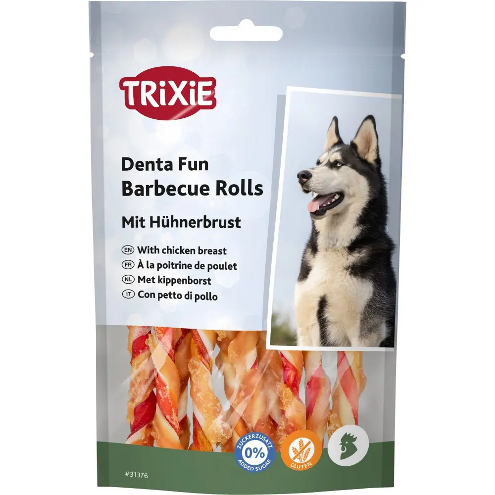 Ласощі Trixie Denta Fun Barbecue Rolls with chicken breast для собак Паличка для чищення зубів з курячою грудкою 12 см 80 г 10 шт
