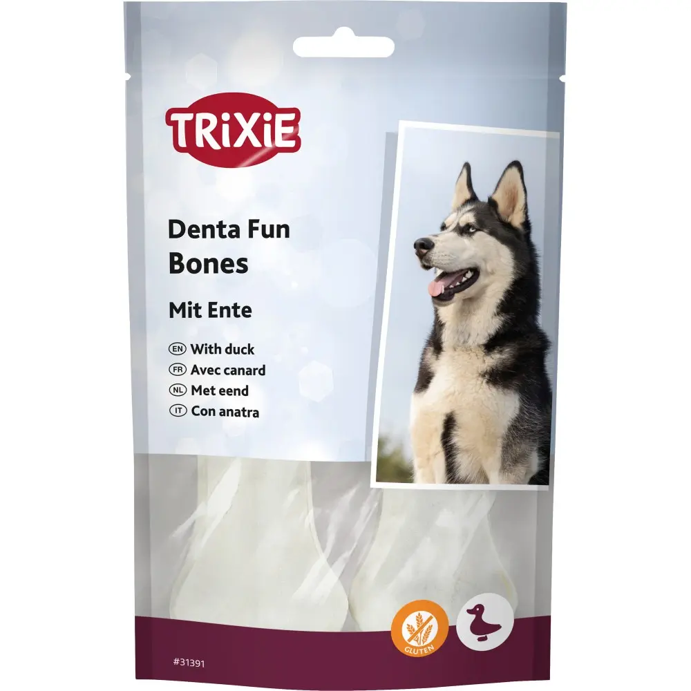 Ласощі Trixie Denta Fun Duck Chewing Bones для собак Кісточка для чищення зубів з качкою 10 см 70 г/2 шт