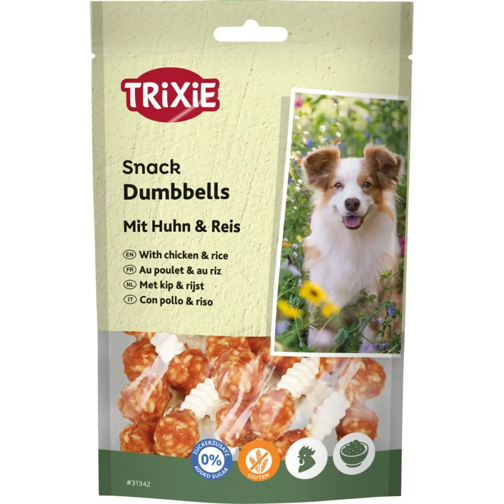 Ласощі Trixie Denta Fun Chicken Chewing Dumbbells для собак Гантель жувальна з куркою 100 г 6 шт