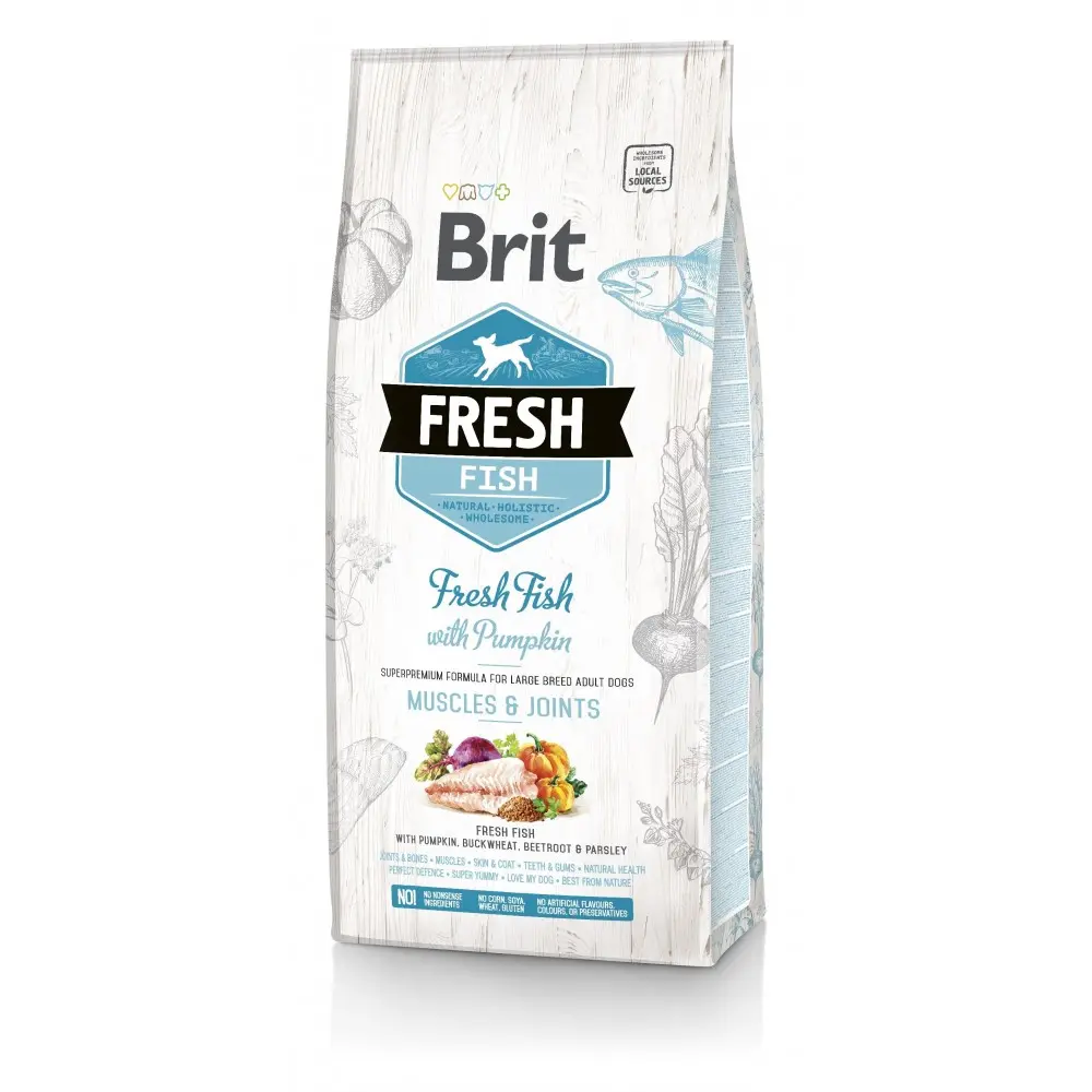 Корм сухий Brit Fresh Fish/Pumpkin Adult Large для дорослих собак великих порід для м язів та суглобів з рибою та гарбузом 12 кг