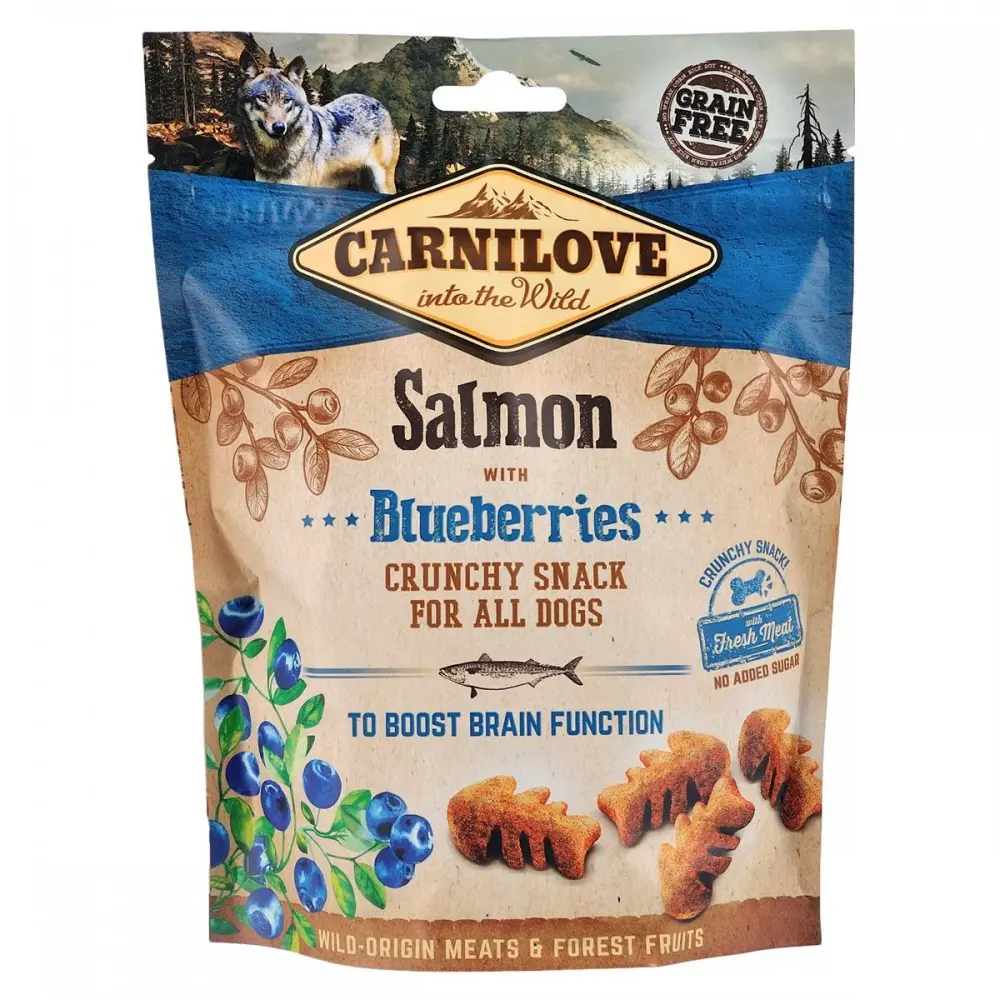 Ласощі Carnilove Dog Crunchy Snack Salmon with Blueberries для собак для покращення роботи мозку з лососем та чорницею 200 г