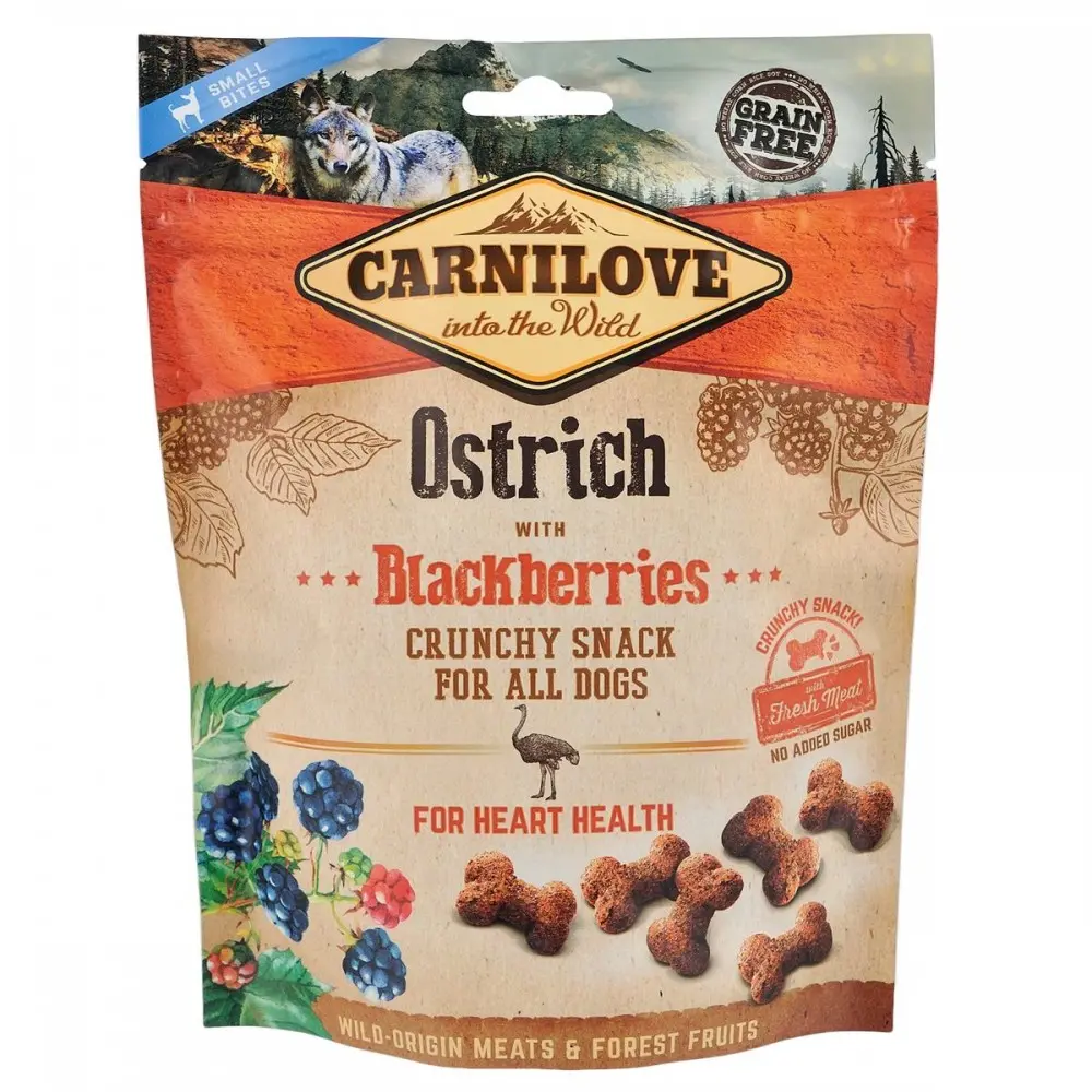 Ласощі Carnilove Dog Crunchy Snack Ostrich with Blackberries для собак для здоров я серця зі страусом та ожиною 200 г