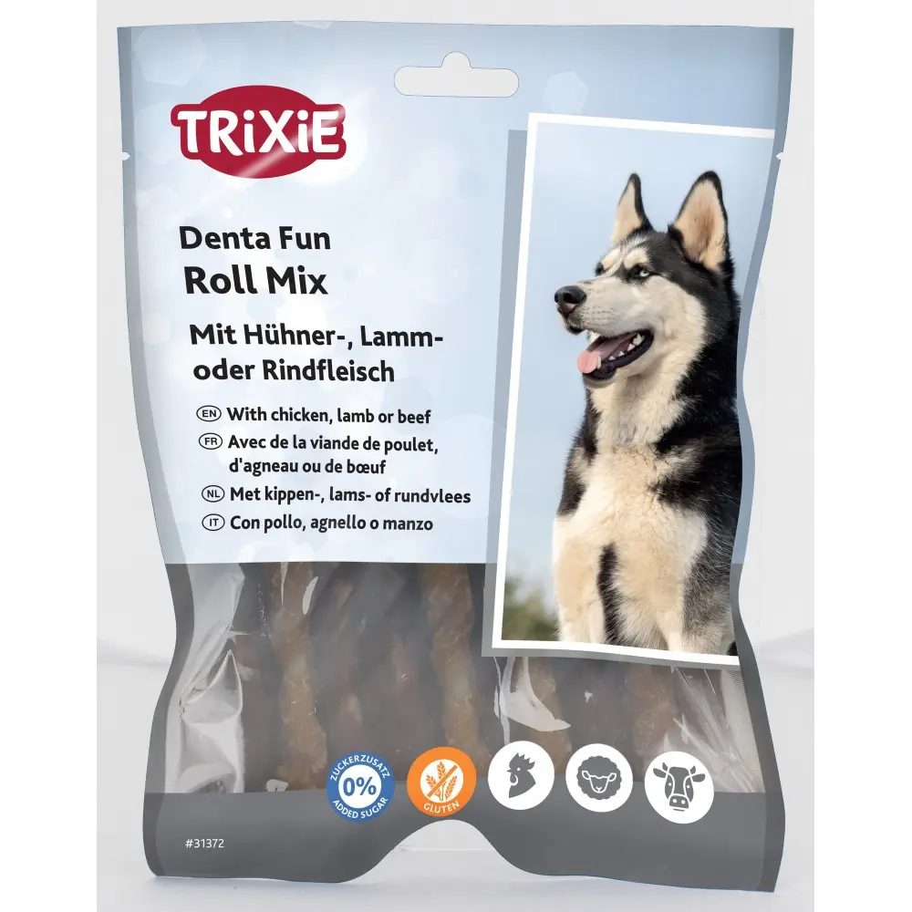 Ласощі Trixie Denta Fun Roll Mix with chicken, lamb or beef для собак Паличка для чищення зубів з куркою, ягням або яловичиною 10 см 250 г