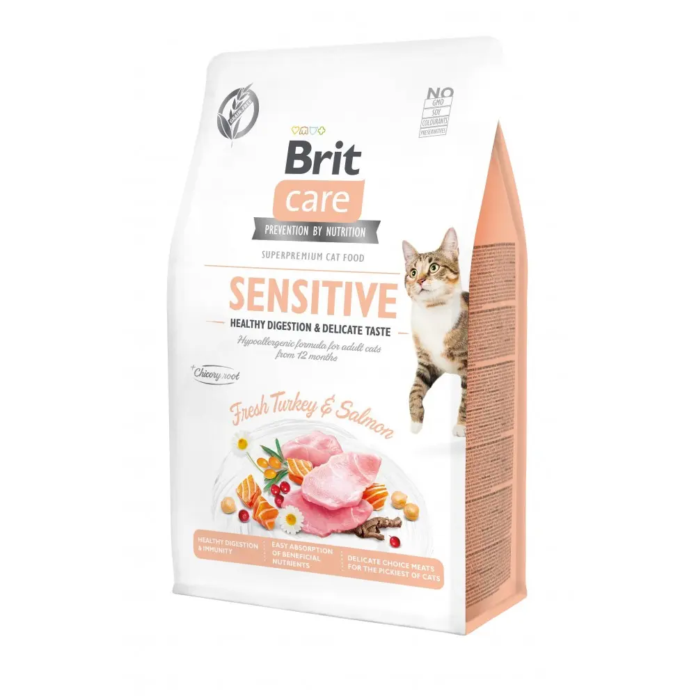 Корм сухий Brit Care Cat Grain Free Sensitive HDigestion Delicate Taste для котів з чутливим травленням індичка та лосось 400 г