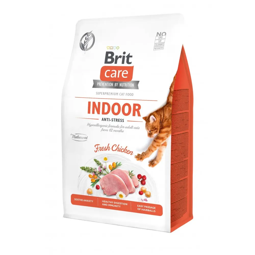 Корм сухий Brit Care Cat Grain Free Indoor Anti-stress для дорослих домашніх котів гіпоалергенний з куркою 400 г