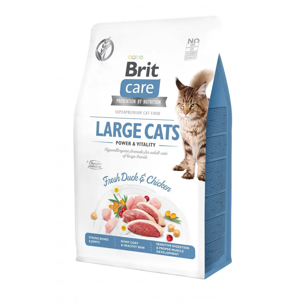 Корм сухий Brit Care Cat Grain Free Large Power Vitality для дорослих котів великих порід з качкою та куркою 400 г