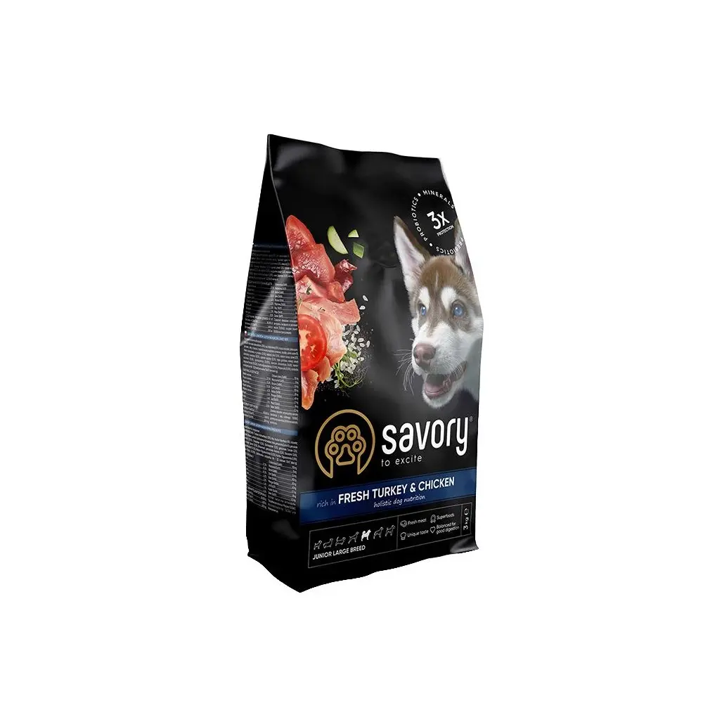 Корм сухий Savory Junior Large rich in Fresh Turkey and Chicken для молодих собак великих порід від 25 кг зі свіжою індичкою та куркою 3 кг