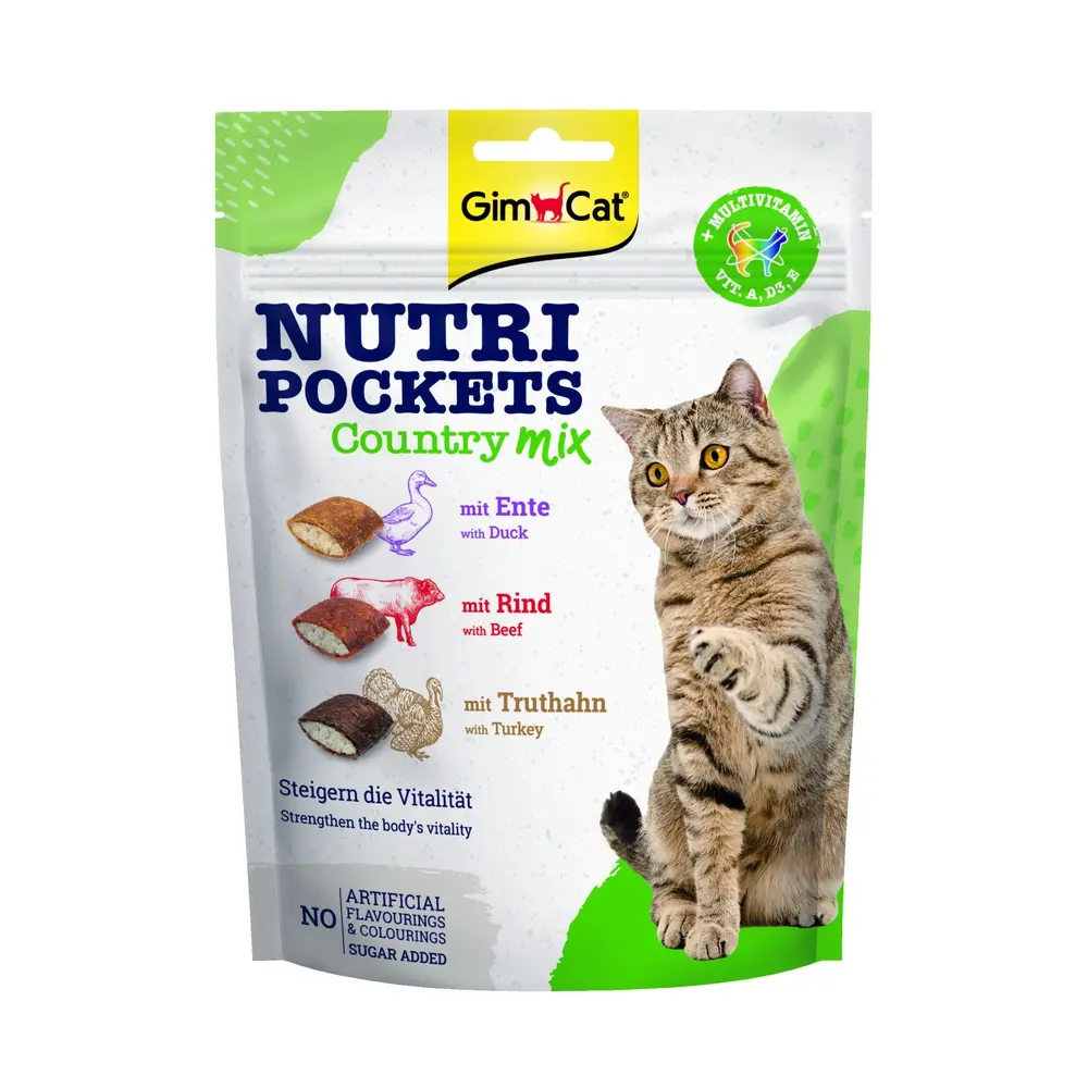 Ласощі вітамінні GimCat Nutri Pockets Кантрі мікс для котів з качкою яловичиною та індичкою 150 г