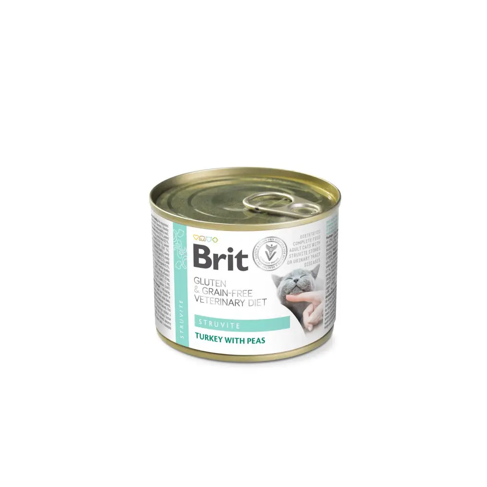 Вологий корм Brit Grain Free Veterinary Diets Struvite для котів при лікуванні та для профілактики сечокам яної хвороби з індичкою та горохом 200 г