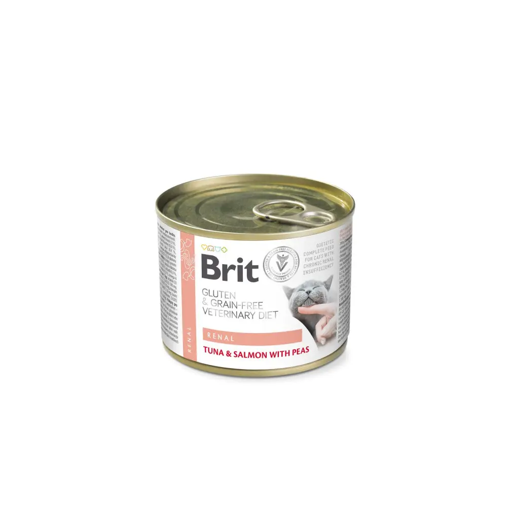 Вологий корм Brit Grain Free Veterinary Diets Renal для дорослих котів з хронічною нирковою недостатністю з тунцем лососем та горошком 200 г