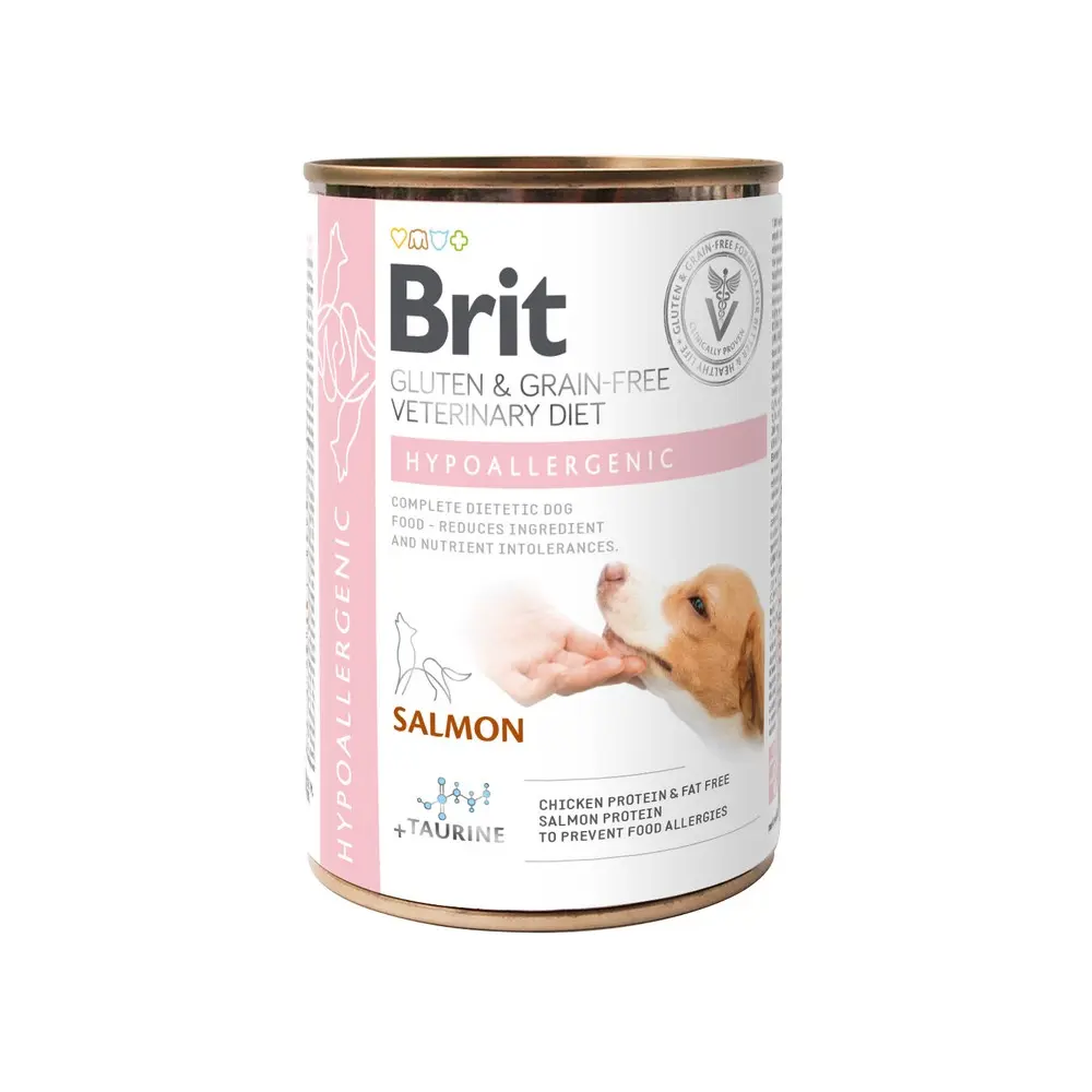 Вологий корм Brit Grain Free Veterinary Diets Hypoallergenic для собак із харчовою алергією або непереносимістю з лососем та зеленим горошком 400 г