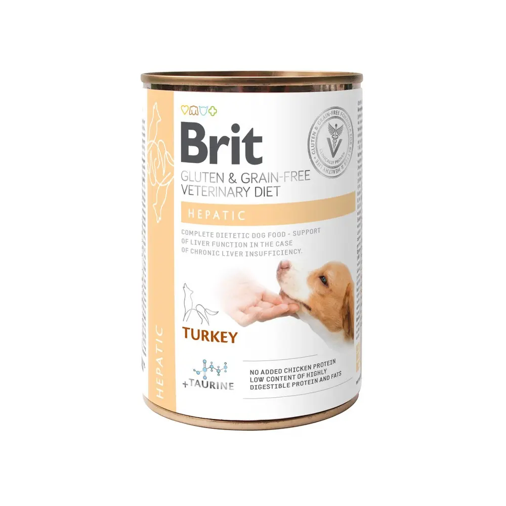Вологий корм Brit Grain Free Veterinary Diets Hepatic для собак для підтримки функцій печінки при печінковій недостатності з індичкою та горохом 400 г