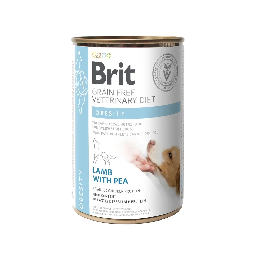 Вологий корм Brit Grain Free Veterinary Diets Obesity для собак при ожирінні та надмірній вазі з ягням та зеленим горошком 400 г
