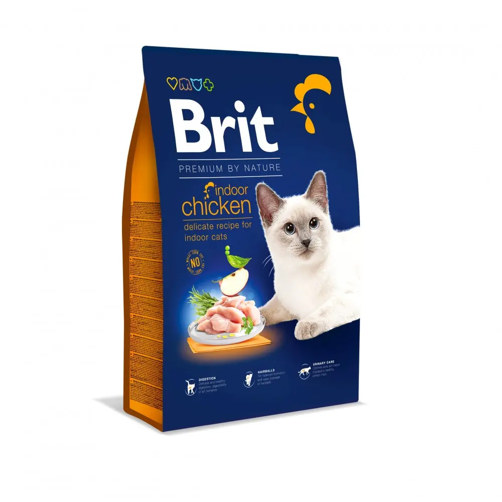 Корм сухий Brit Premium Cat by Nature Indoor для дорослих домашніх котів з куркою 8 кг