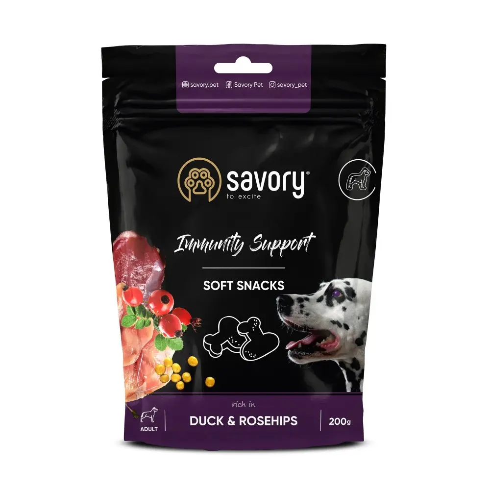 М’які ласощі Savory Immunity Duck and Rosehip для дорослих собак усіх порід для зміцнення імунітету з качкою та шипшиною 200 г