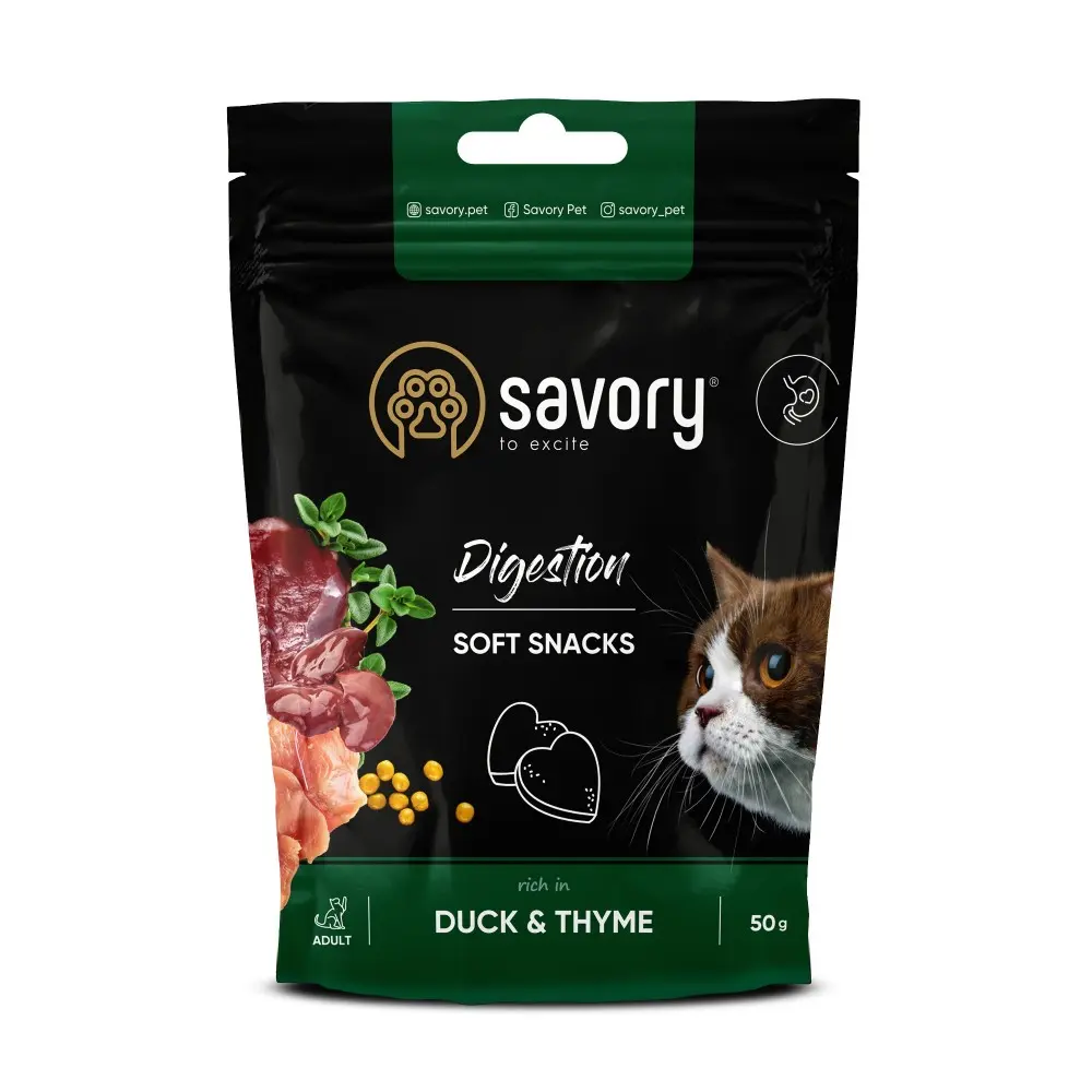 М які ласощі Savory для покращення травлення котів, качка та чебрець