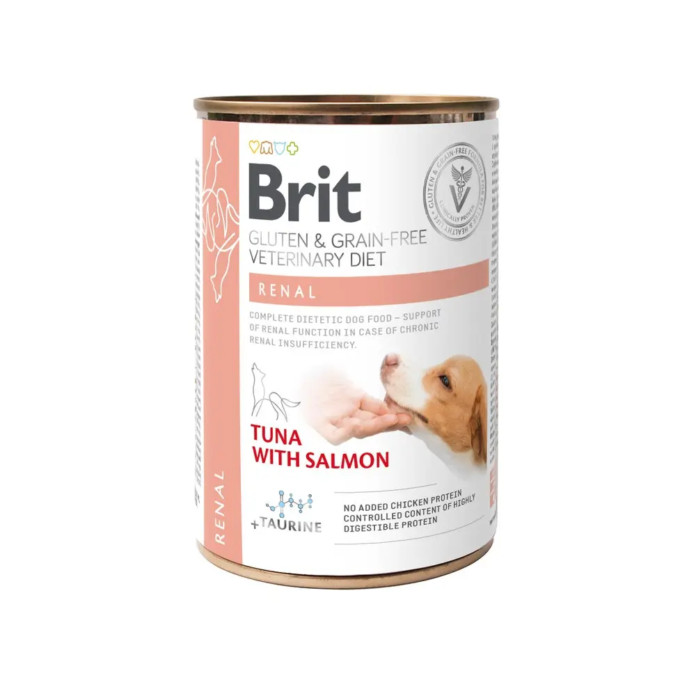 Вологий корм Brit Grain Free Veterinary Diets Renal для дорослих собак з хронічною нирковою недостатністю з тунцем лососем та горошком 400 г