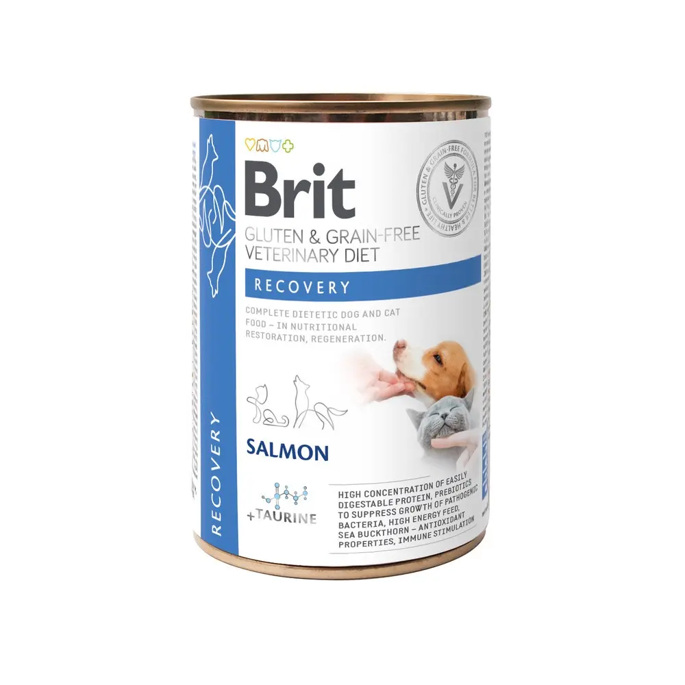 Вологий корм Brit Grain Free Veterinary Diets Recovery для дорослих собак та котів для відновлення після хвороби чи операції з лососем 400 г