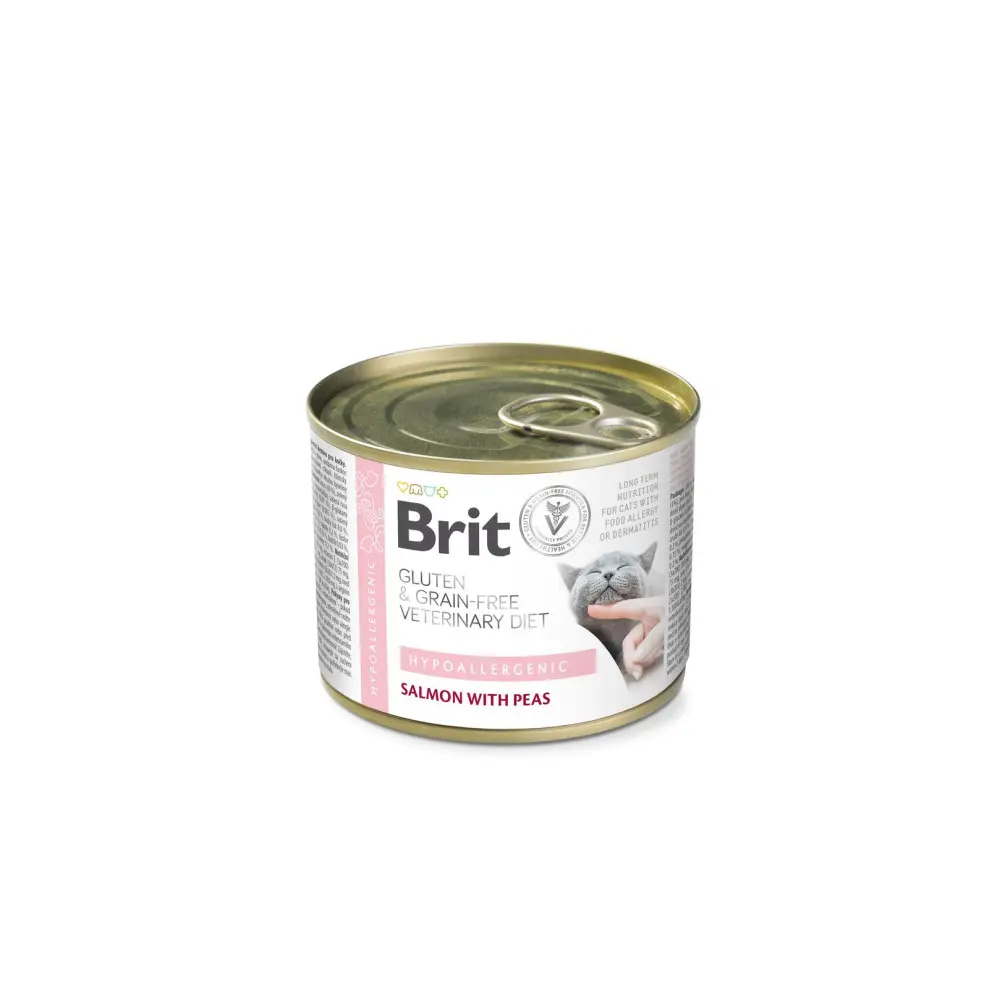 Вологий корм Brit Grain Free Veterinary Diets Hypoallergenic для котів із харчовою алергією або непереносимістю з лососем та зеленим горошком 200 г