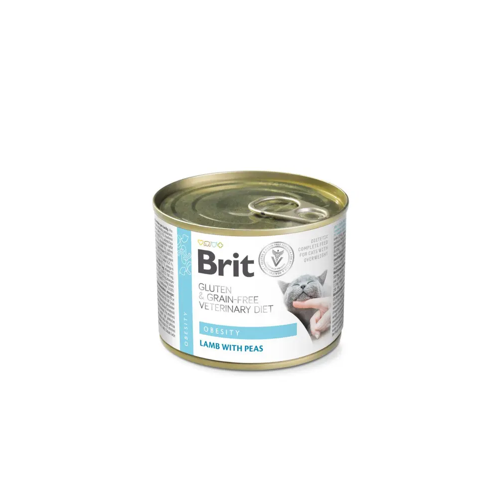 Вологий корм Brit Grain Free Veterinary Diets Obesity для котів при ожирінні та надмірній вазі з ягням та зеленим горошком 200 г