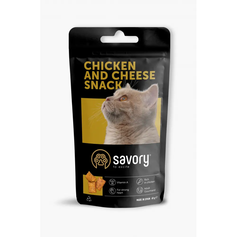 Хрумкі ласощі Savory Cats Snacks Pillows Gourmand with Chicken and Cheese для дорослих вибагливих котів подушечки з куркою та сиром 60 г