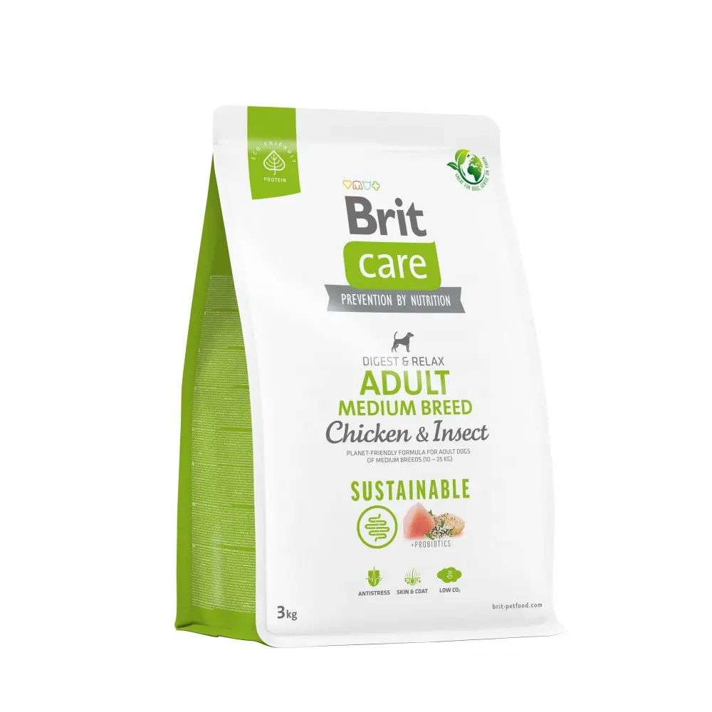 Корм сухий Brit Care Dog Sustainable Adult Medium Breed для дорослих собак середніх порід з куркою та комахами 3 кг