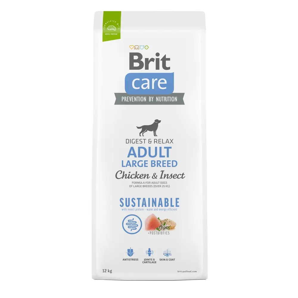 Корм сухий Brit Care Dog Sustainable Adult Large Breed для дорослих собак великих порід з куркою та комахами 12 кг