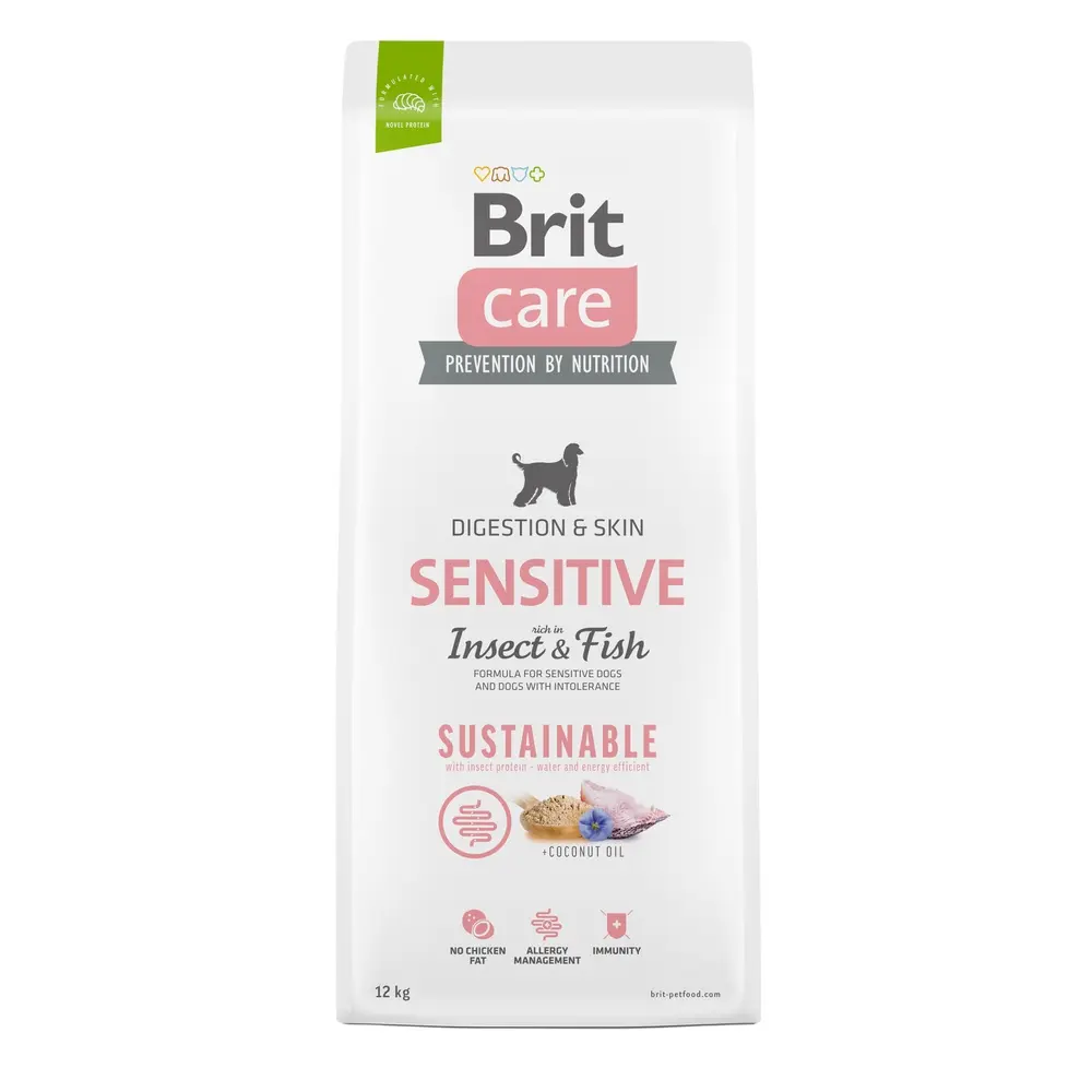 Корм сухий Brit Care Dog Sustainable Sensitive для собак з чутливим травленням з рибою та комахами 12 кг