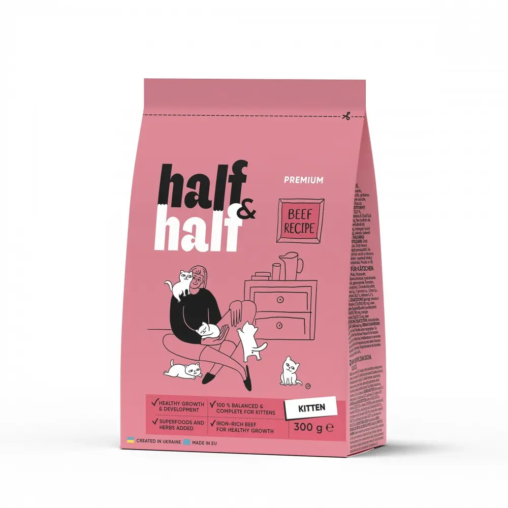 Корм сухий HalfHalf для кошенят з яловичиною 300 г
