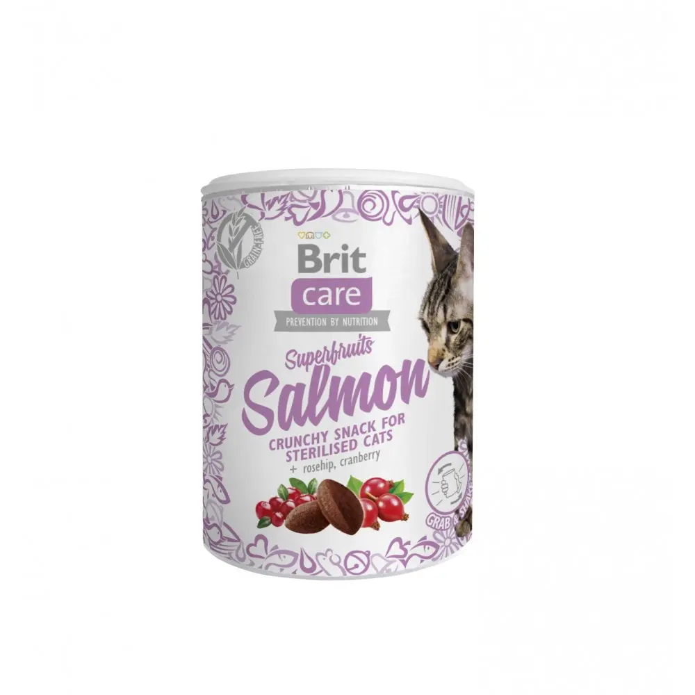 Ласощі Brit Care Superfruits Salmon д/стерилізованих котів з лососем шипшиною та журавлиною 100 г