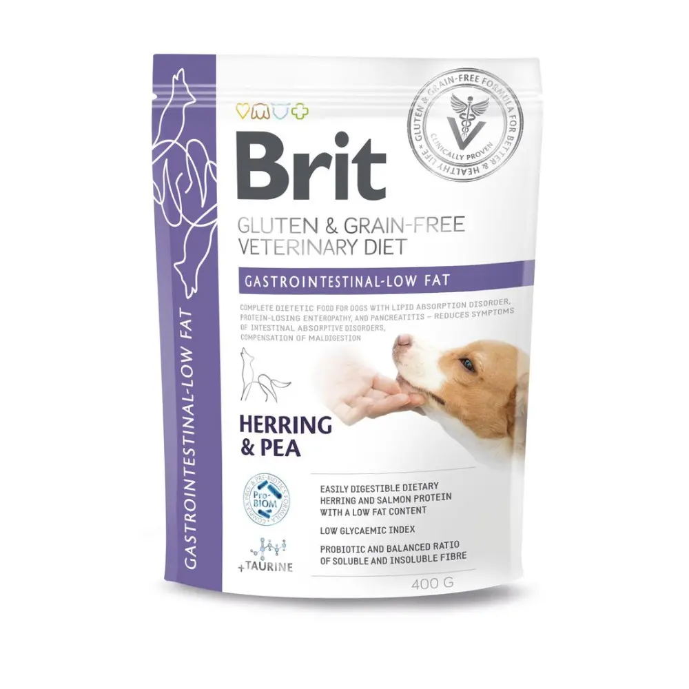 Корм сухий Brit VetDiet Dog Gastrointestinal-Low fat для собак при проблемах з травленням з обмеженим вмістом жиру з оселедцем 400 г
