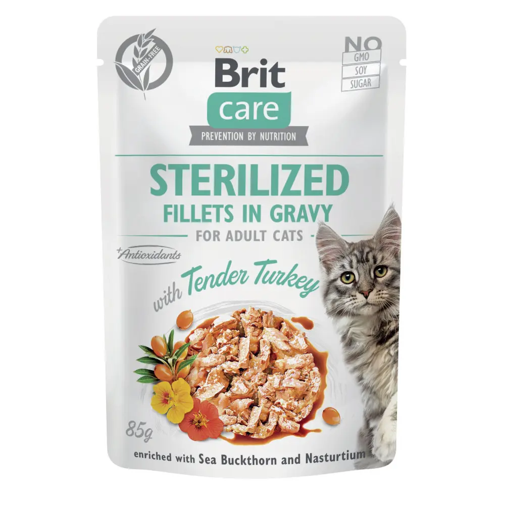 Корм вологий Brit Care Fillets in Gravy Tender Turkey Sterilized д/стерилізованих котів філе в соусі з індичкою 85 г