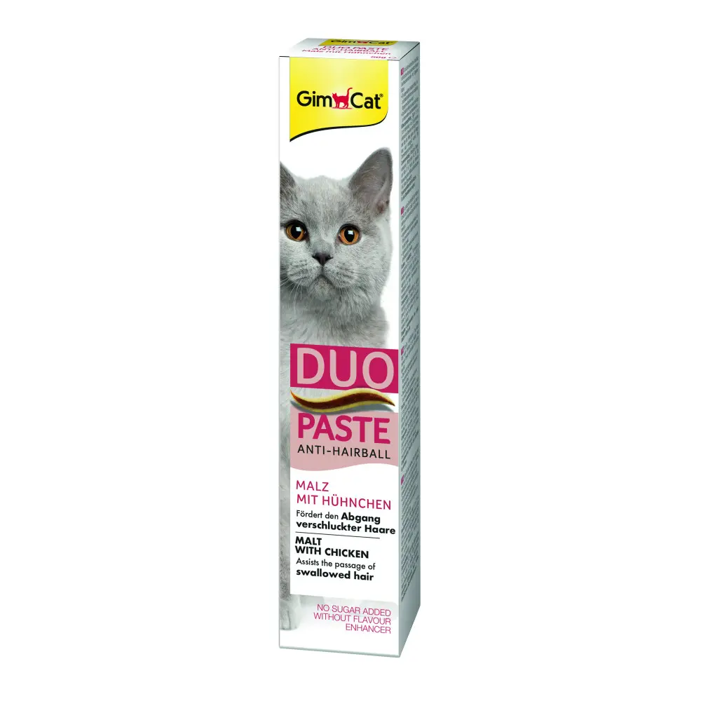Паста GimCat DUO PASTE Anti-hairboll malt with chicken для котів з чутливим травленням усіх порід мальт та курка 50г