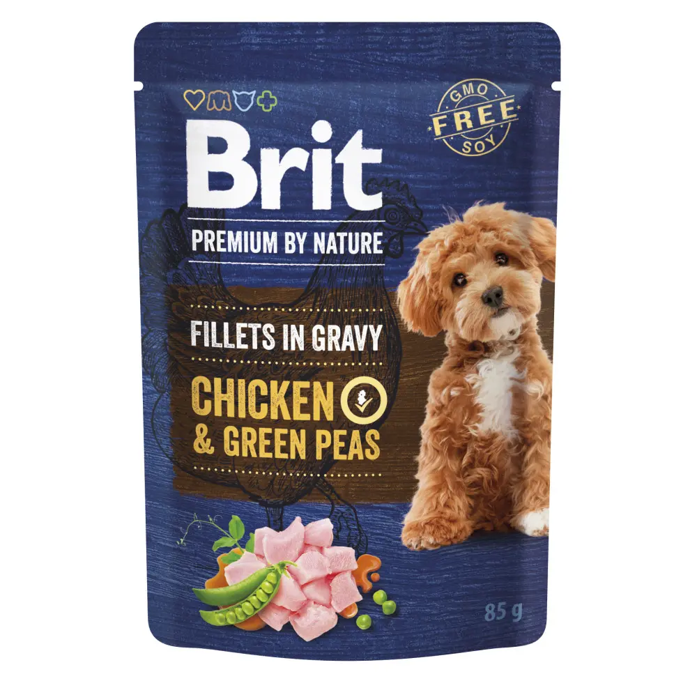 Корм вологий Brit Premium Fillets in Gravy Chicken & Green Peas для собак малих порід філе в соусі курка і зелений горошок 85 г