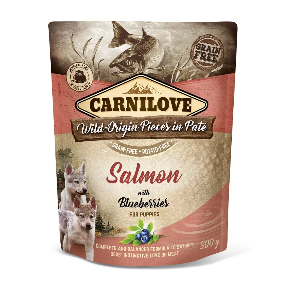 Корм вологий Carnilove Pate Salmon with Blueberries for Puppies пауч для цуценят з лососем і чорницею 300 г