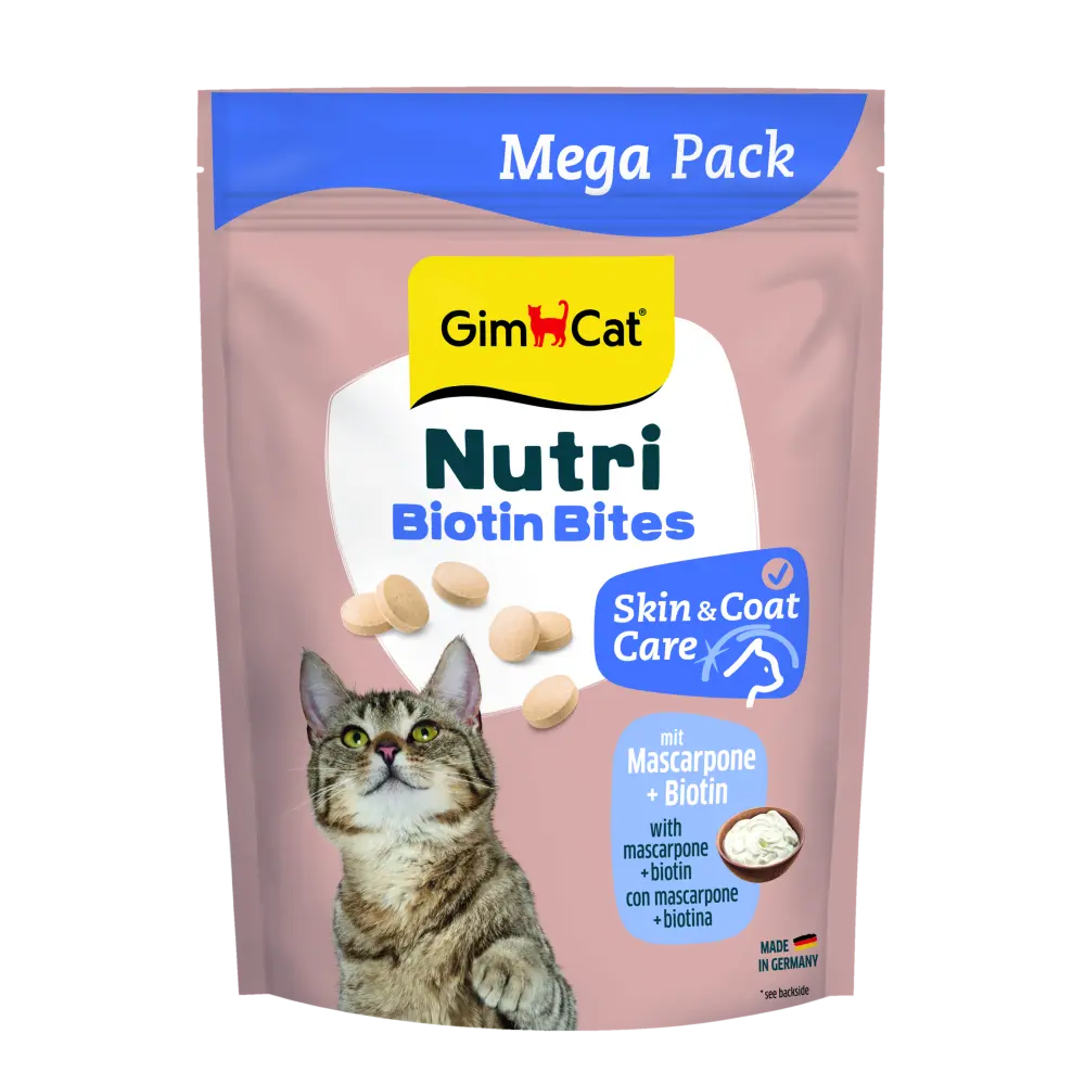 Вітаміни GimCat Nutri Biotin Bites для дорослих котів для покращення стану шкіри та шерсті з маскарпоне та біотином 425 г