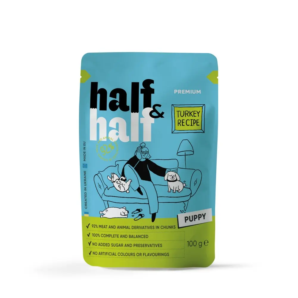 Корм вологий Half&Half Turkey in Gravy for Puppy шматочки індички в соусі для цуценят 100 г