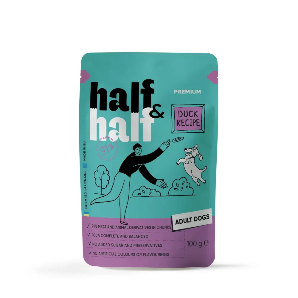 Корм вологий Half&Half Duck in Gravy for Adult Dogs шматочки качки в соусі для дорослих собак 100 г
