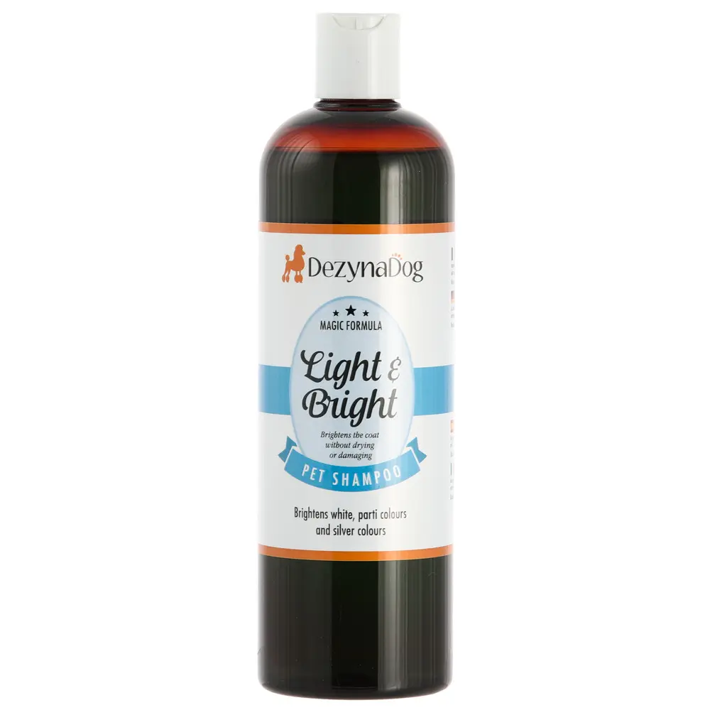 Шампунь Dezynadog Light Bright для посилення кольору білих срібних та кольорових порід собак додає блиск та  посилює колір 500мл
