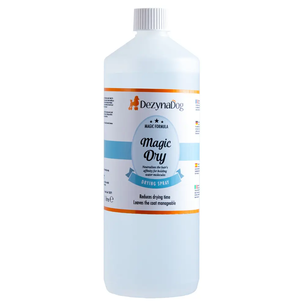 Спрей Dezynadog Magic Dry нейтралізує здатність волосся утримувати молекули води прискорює процес сушіння    солодкий фруктовий аромат  1л