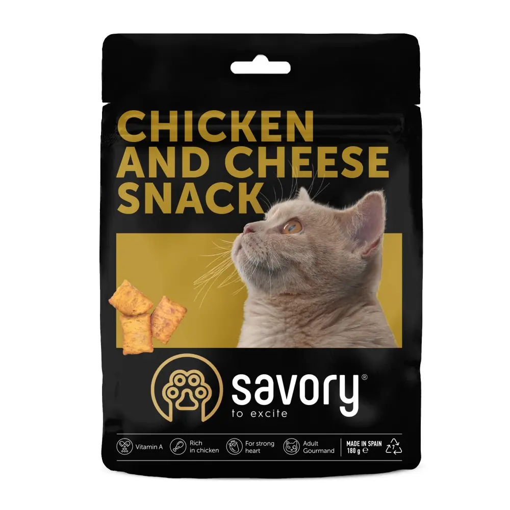 Хрумкі ласощі Savory Cats Snacks Pillows Gourmand with Chicken & Cheese для дорослих вибагливих котів, подушечки з куркою та сиром, 180 г