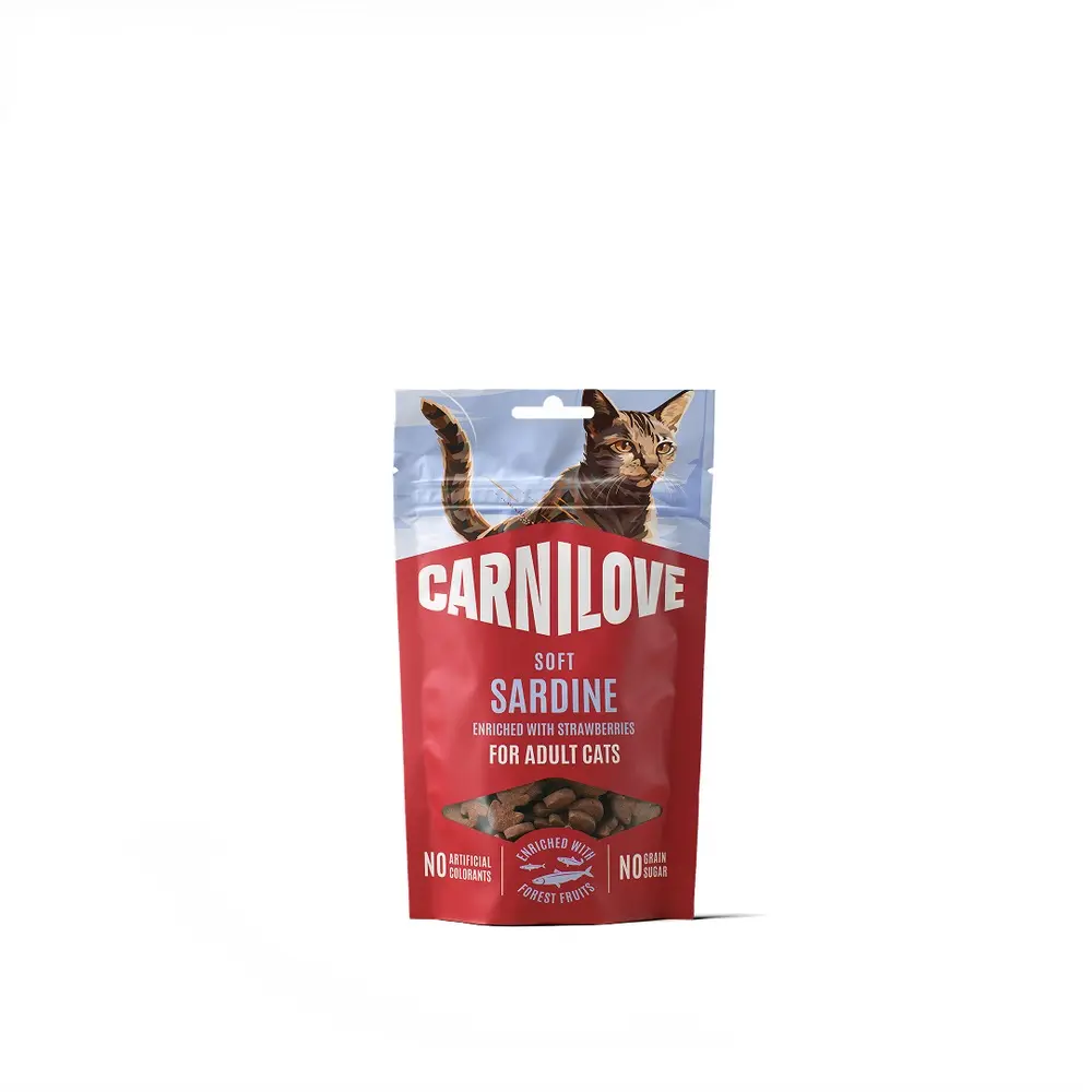 Ласощі Carnilove Soft Snack Sardine with Strawberry для котів м'які сардина і полуниця 50 г