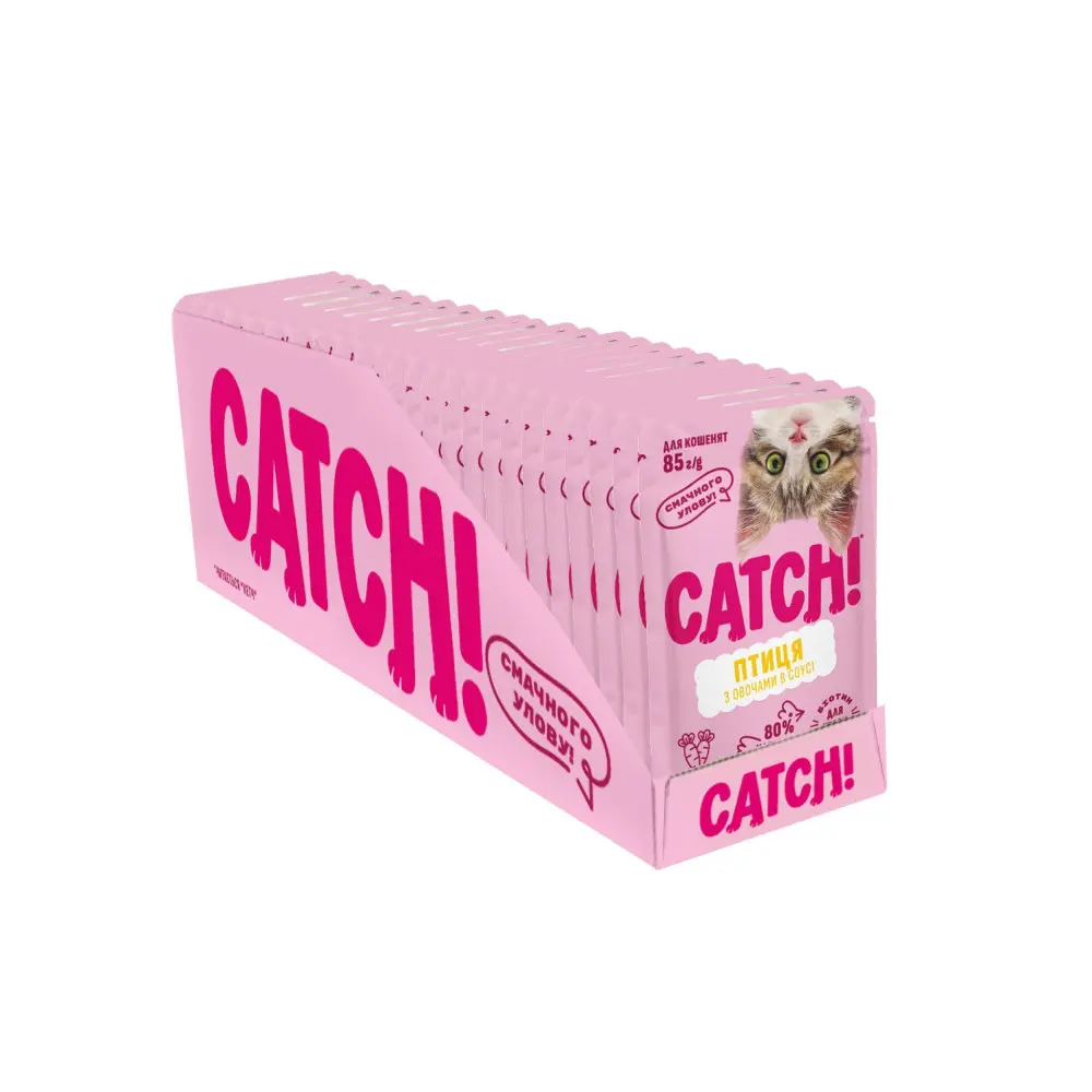НАБІР Корм вологий Catch! для кошенят з птицею та овочами в соусі 24 шт х 85г.